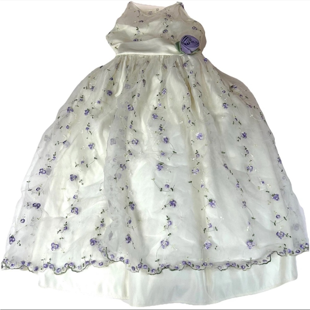Cinderella Size 10 Little Girls Dress Spring Floral Formal White Purple #1077